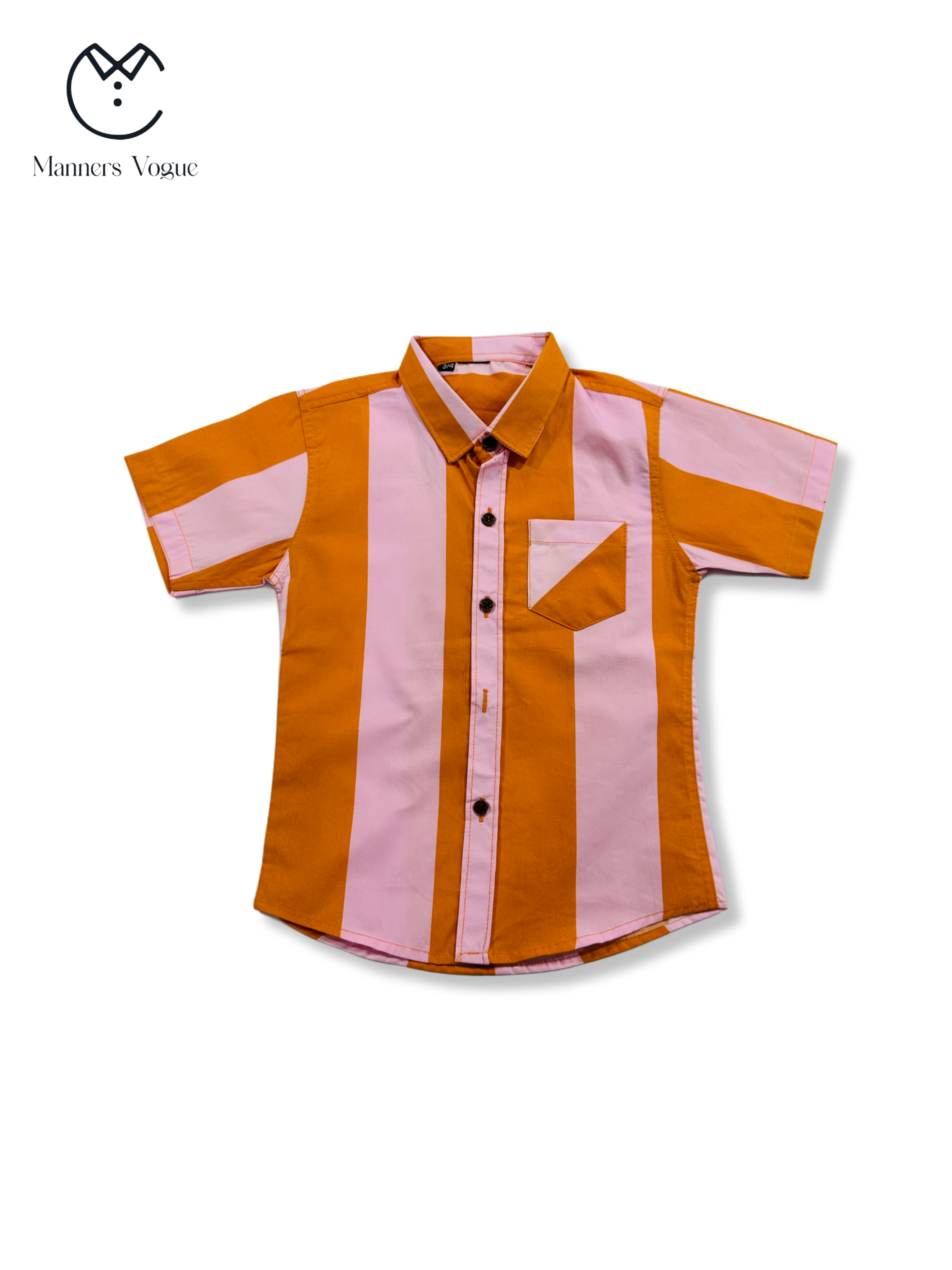 Boys' Orange & Light Pink Striped Short Sleeve Shirt